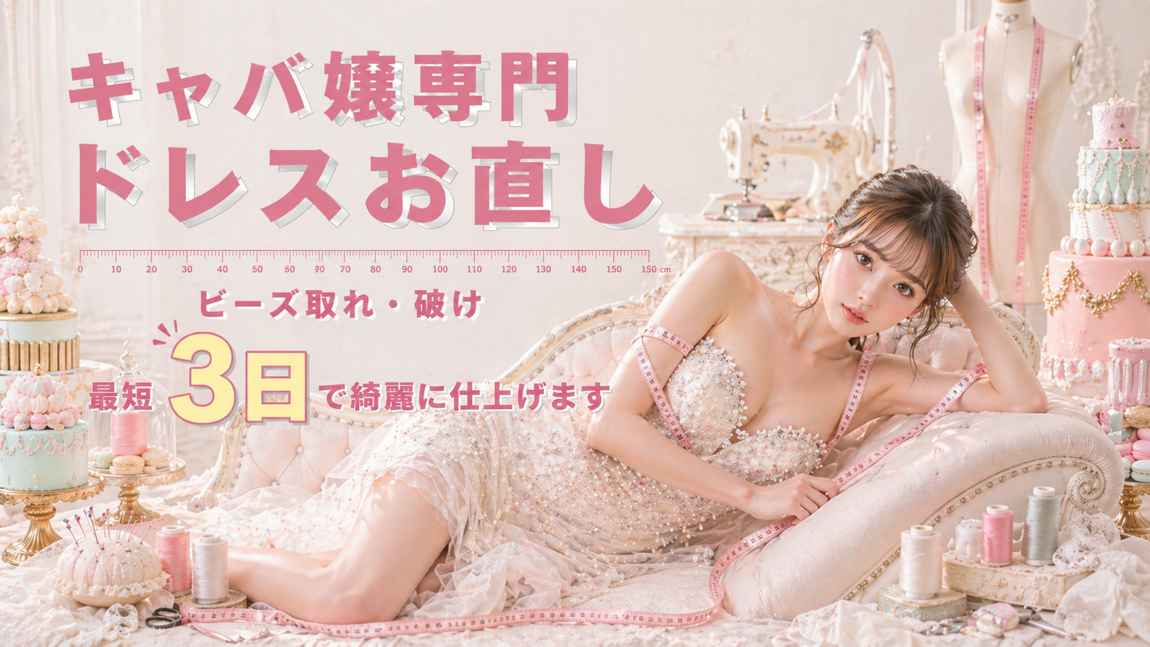 キャバ嬢専門 ドレスお直し ビーズ取れ・破け・サイズ直しも最短3日で綺麗に仕上げます